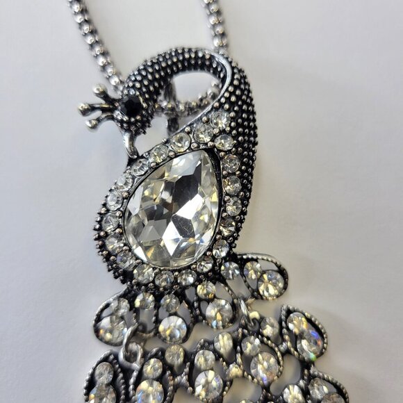 Crystal Peacock Pendant Necklace Statement Necklace - Picture 4 of 7